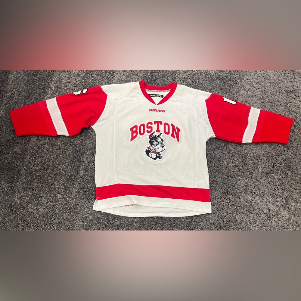 Boston University Hockey Jersey Youth XL Bauer Viera #16 White Red Stitched Team